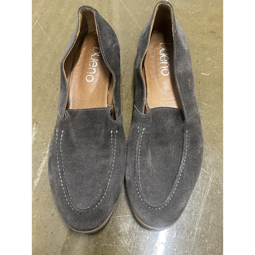 Bueno Size 38 Womens Grey Suede Moc Toe‎ Slip On Loafers Flats Shoes